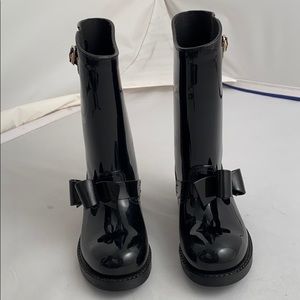 RED Valentino moto bow black rubber rain boots 6